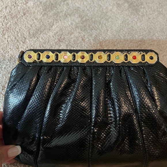 Judith Leiber vintage snakeskin jeweled handbag.